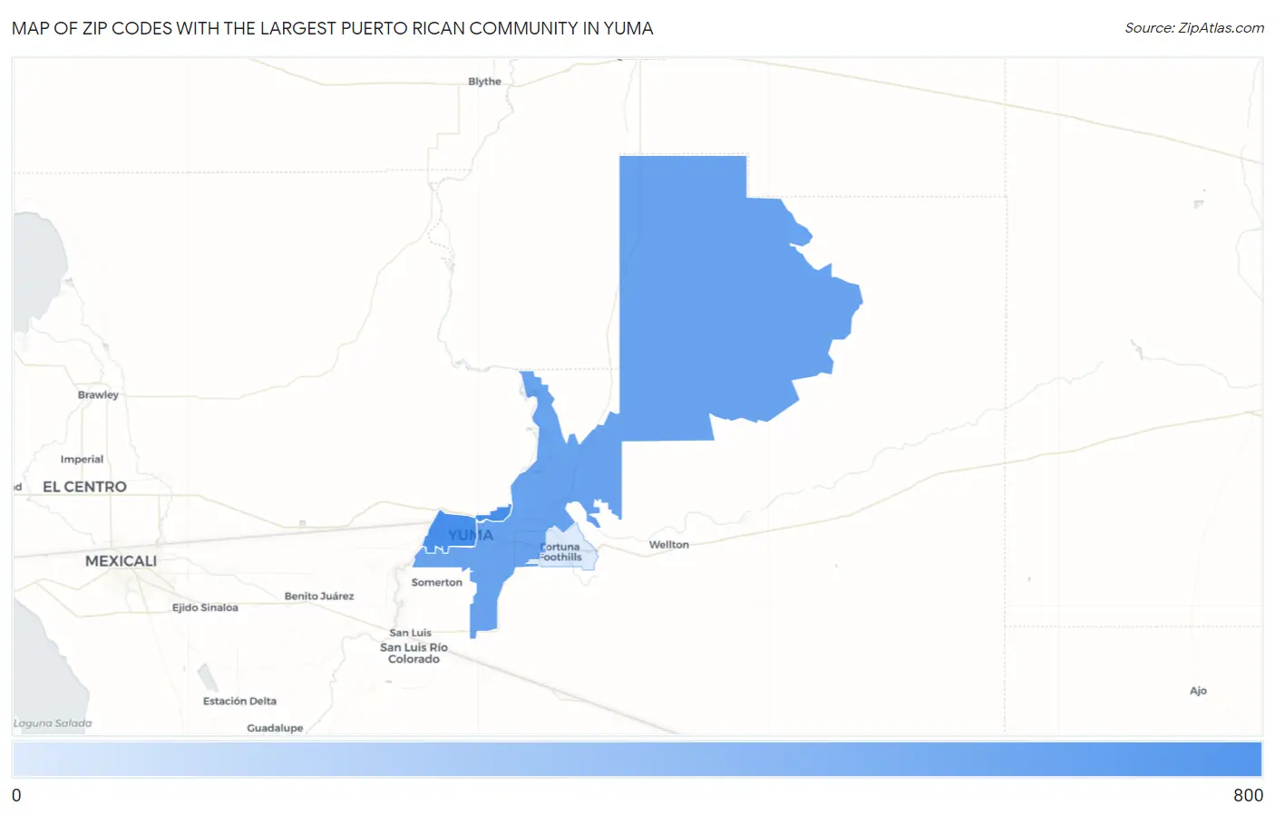 Zip Codes with the Largest Puerto Rican Community in Yuma Map