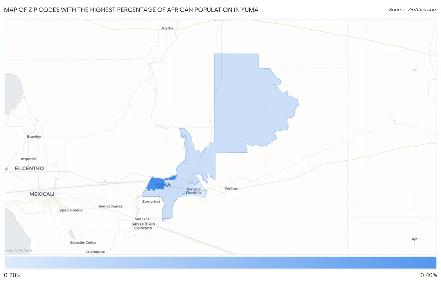 Zip Codes with the Highest Percentage of African Population in Yuma Map