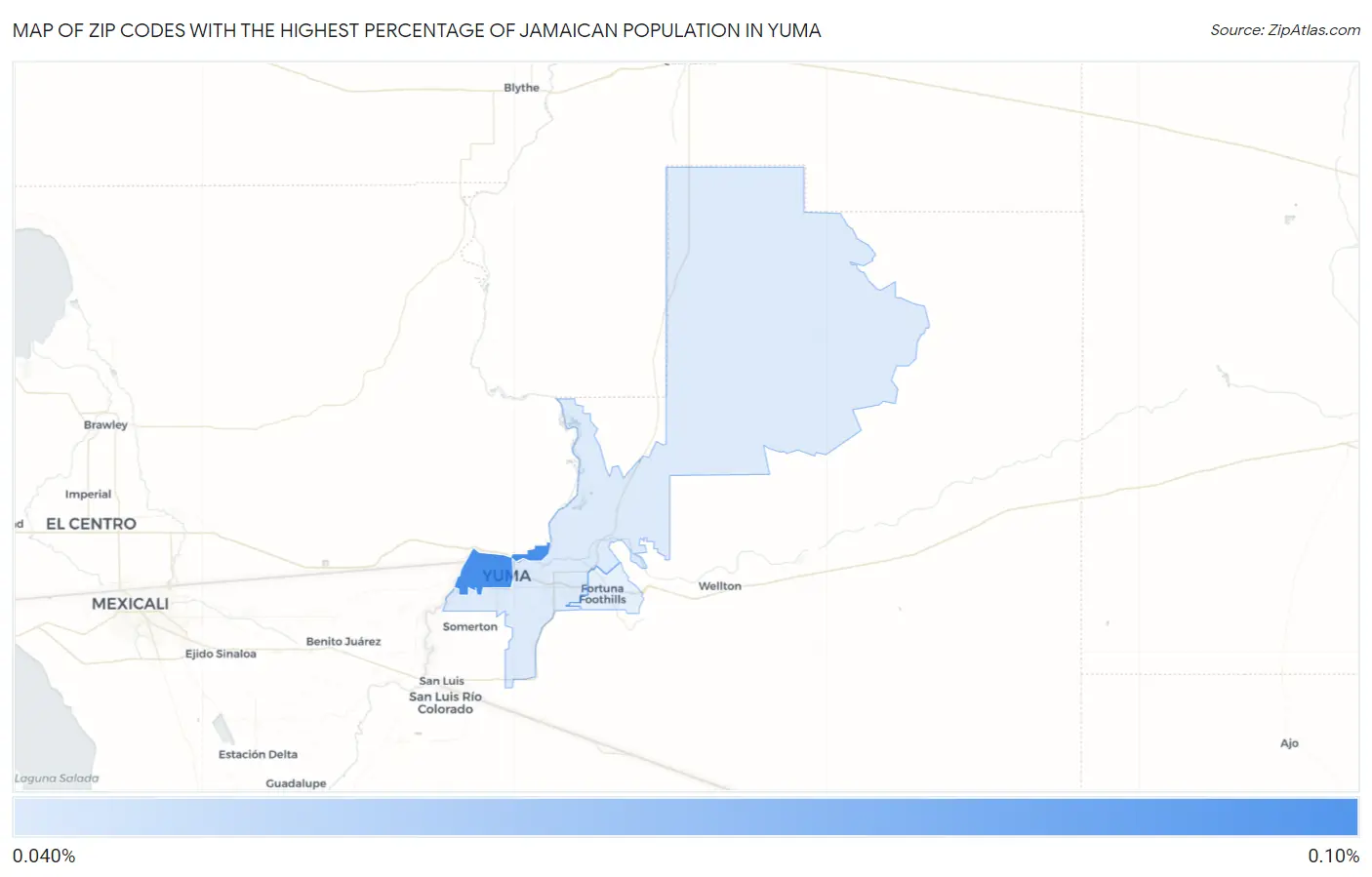 Zip Codes with the Highest Percentage of Jamaican Population in Yuma Map