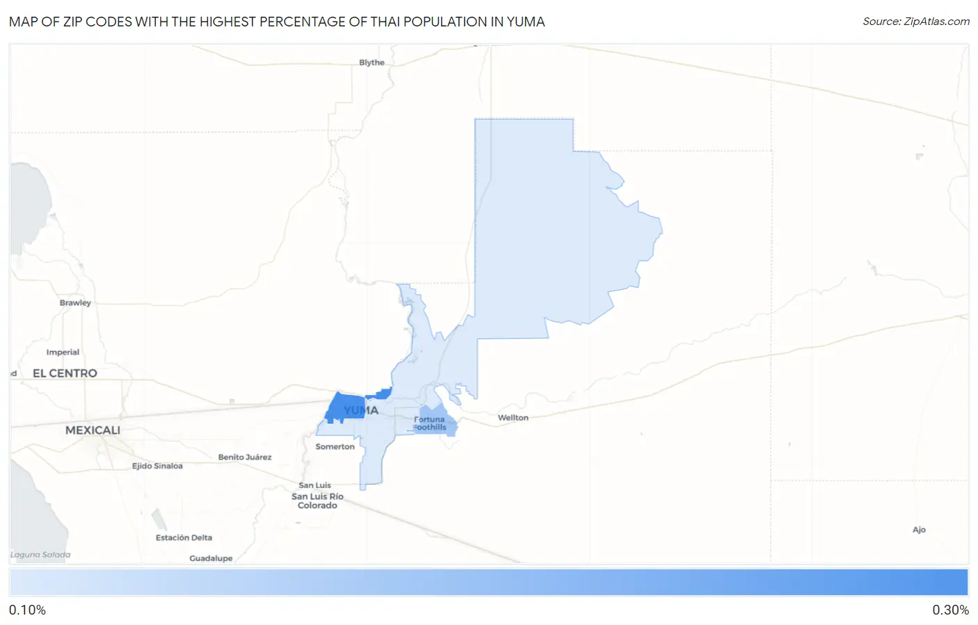 Zip Codes with the Highest Percentage of Thai Population in Yuma Map