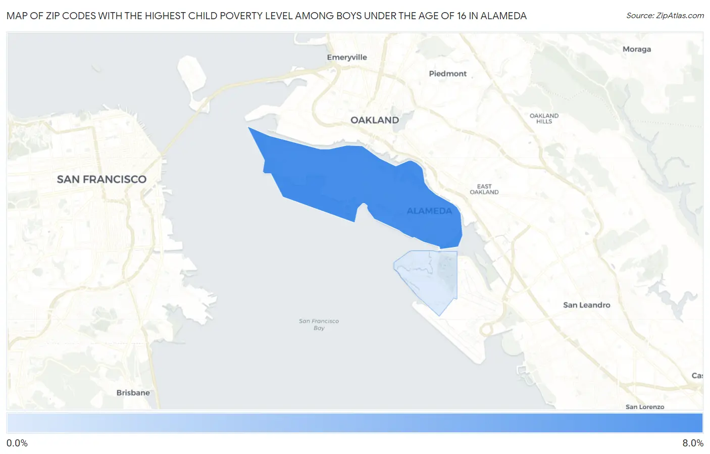 Zip Codes with the Highest Child Poverty Level Among Boys Under the Age of 16 in Alameda Map