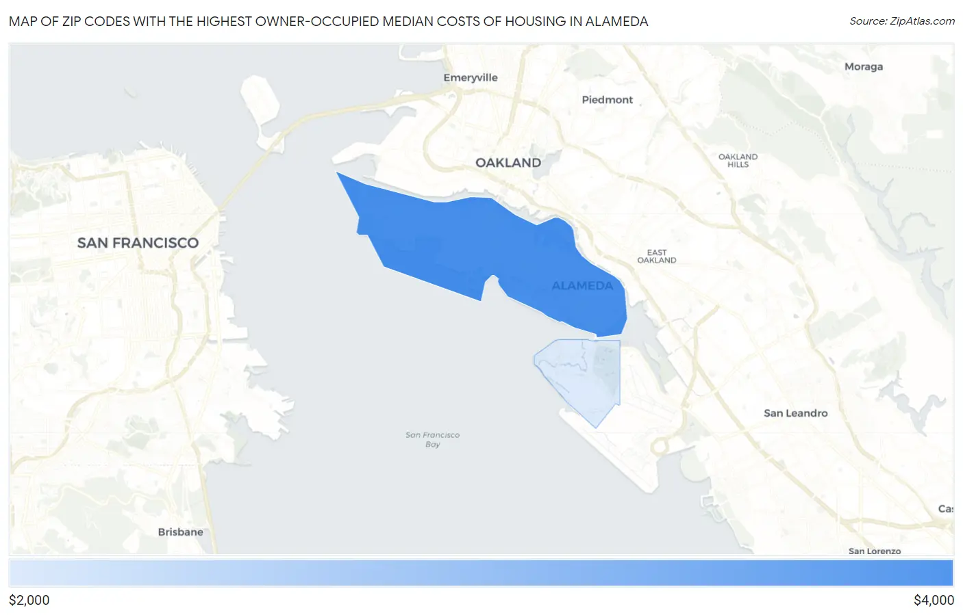 Zip Codes with the Highest Owner-Occupied Median Costs of Housing in Alameda Map