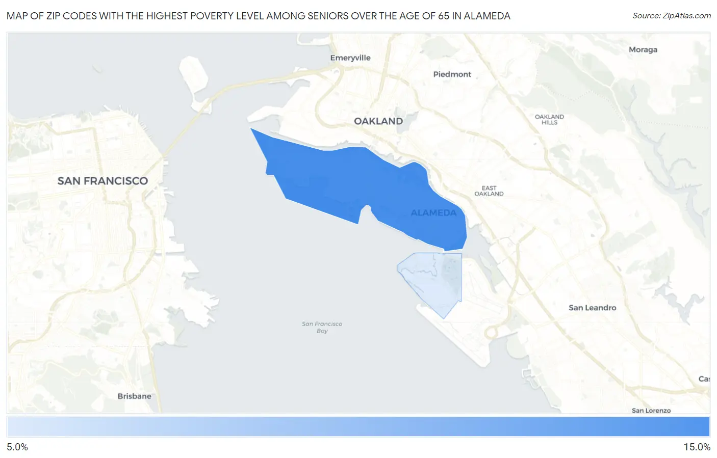 Zip Codes with the Highest Poverty Level Among Seniors Over the Age of 65 in Alameda Map