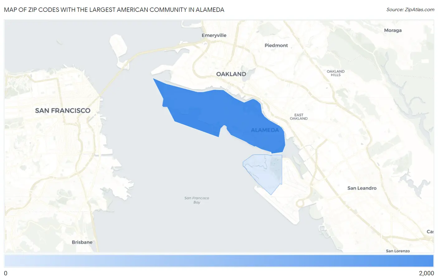 Zip Codes with the Largest American Community in Alameda Map