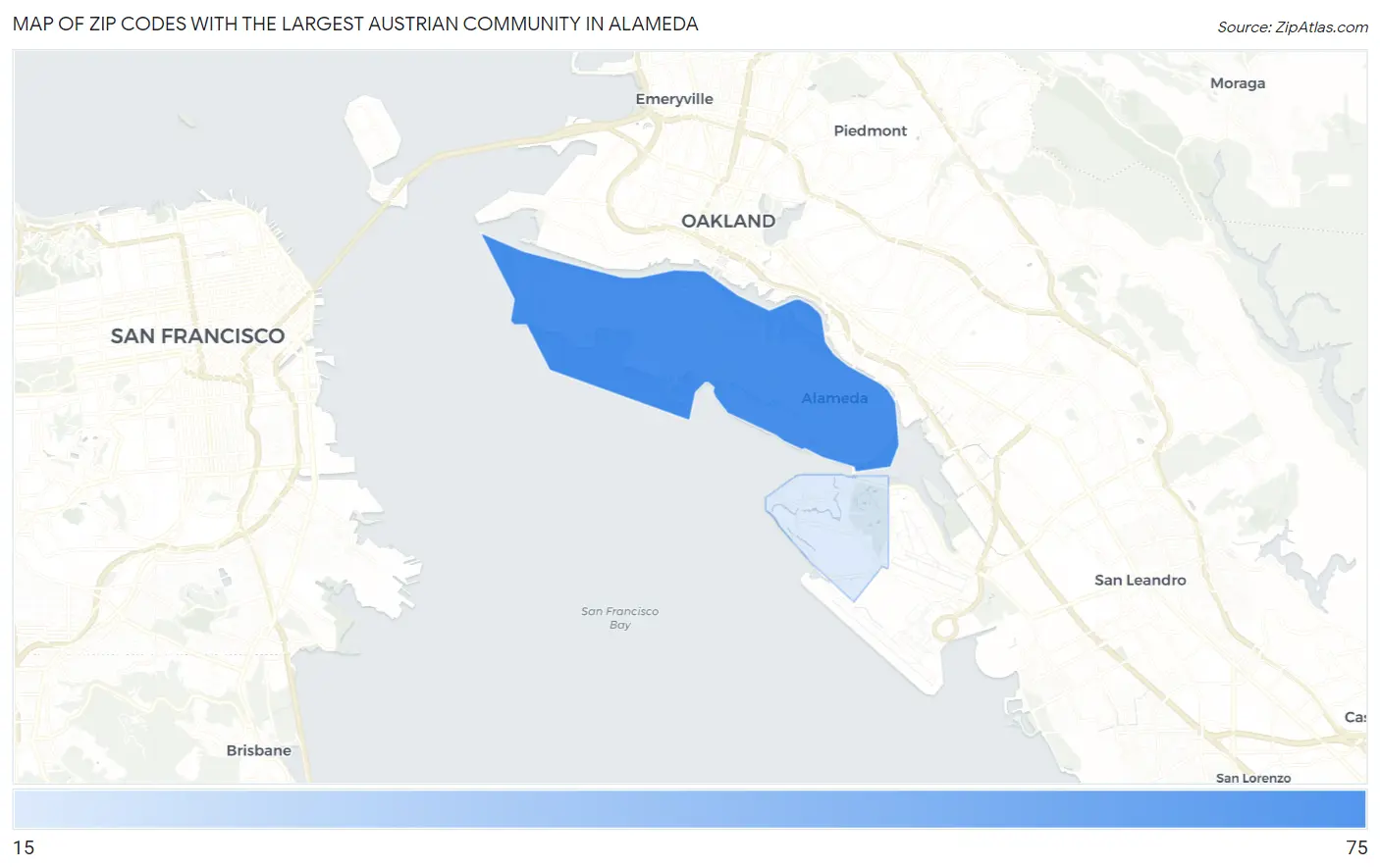 Zip Codes with the Largest Austrian Community in Alameda Map