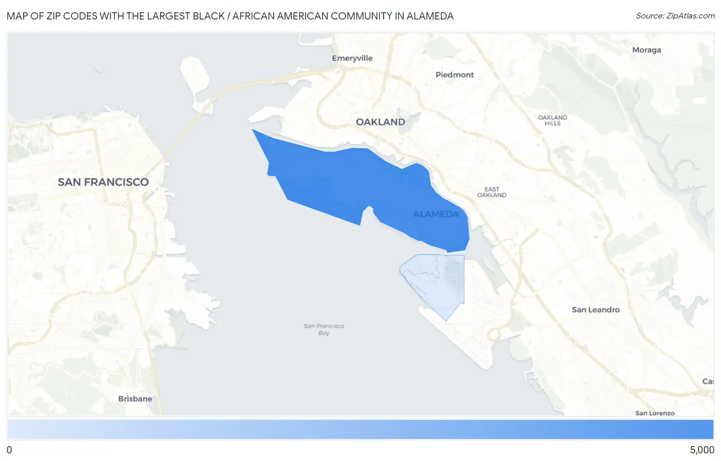 Zip Codes with the Largest Black / African American Community in Alameda Map