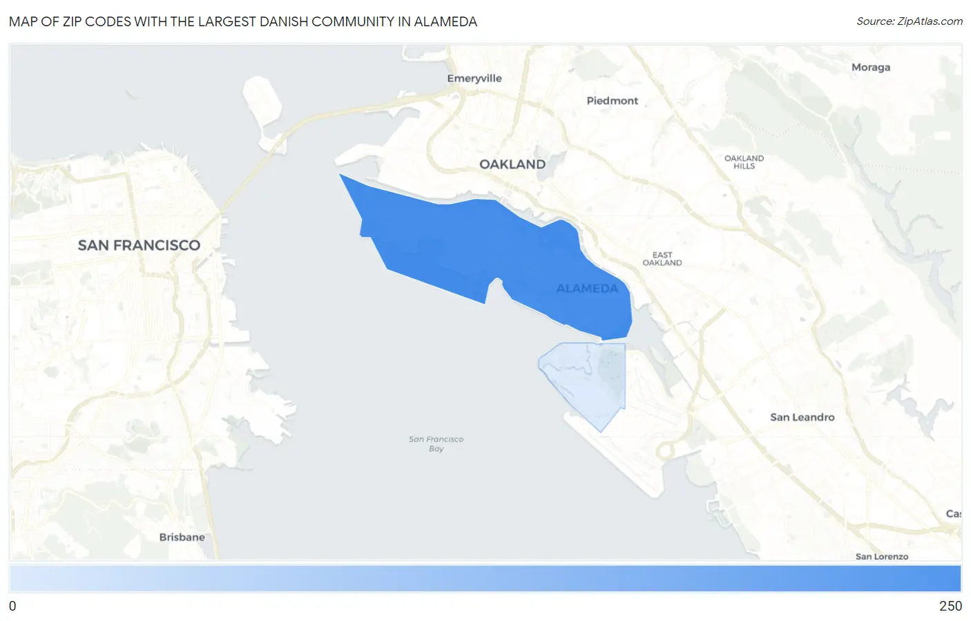 Zip Codes with the Largest Danish Community in Alameda Map