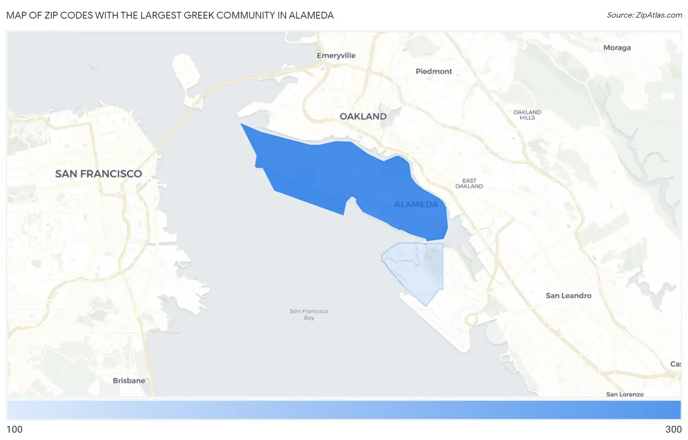 Zip Codes with the Largest Greek Community in Alameda Map