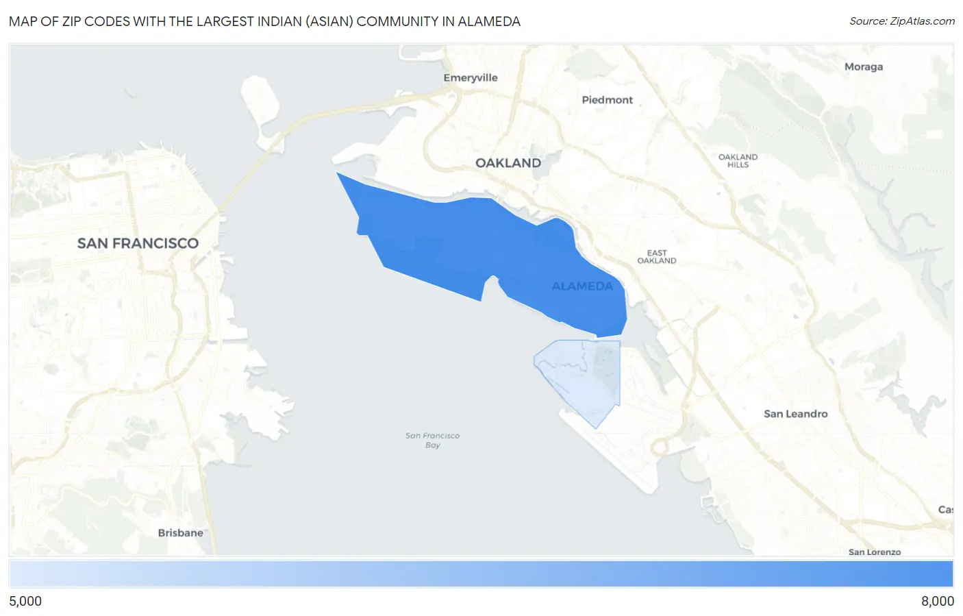 Zip Codes with the Largest Indian (Asian) Community in Alameda Map