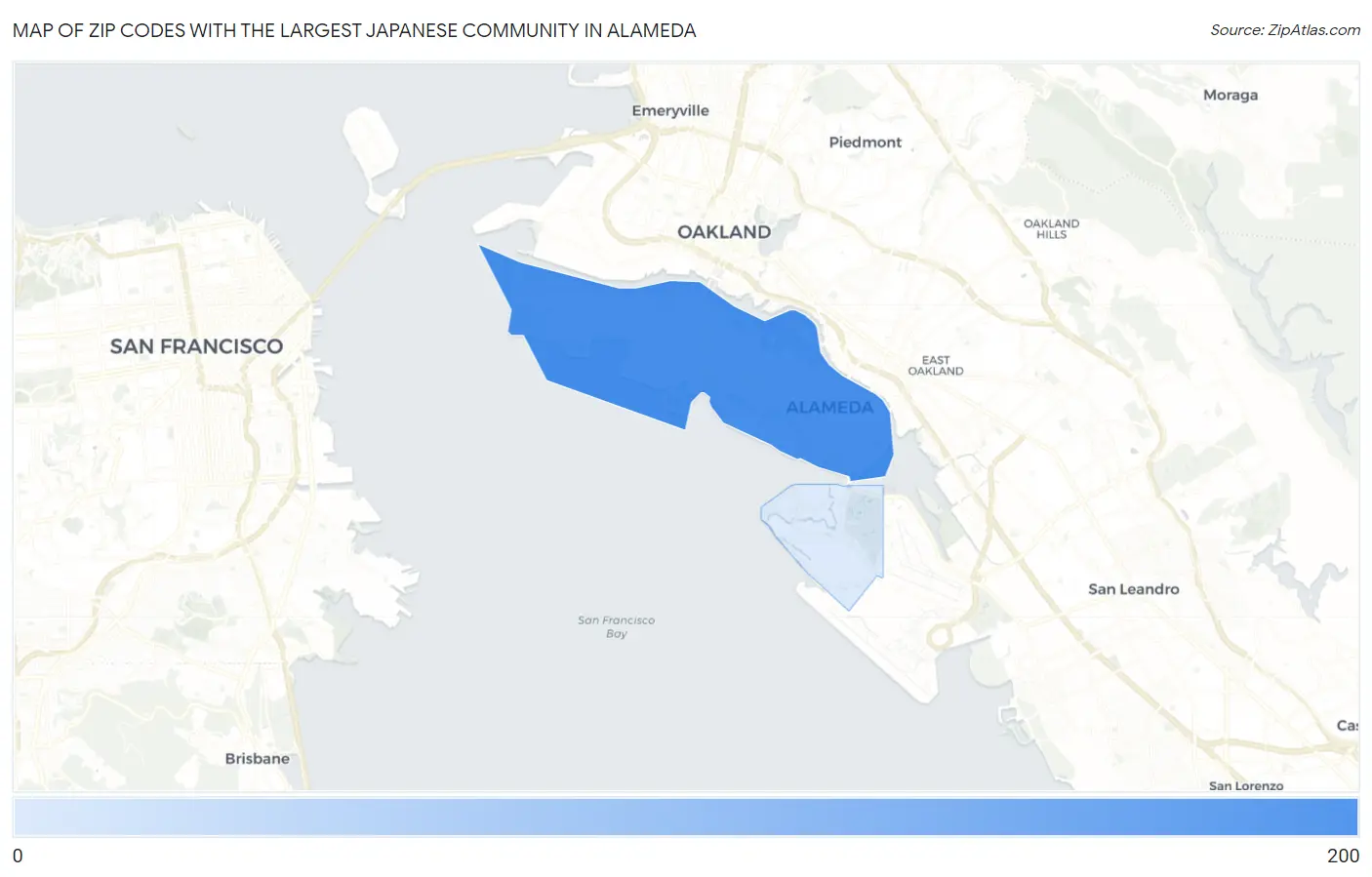 Zip Codes with the Largest Japanese Community in Alameda Map
