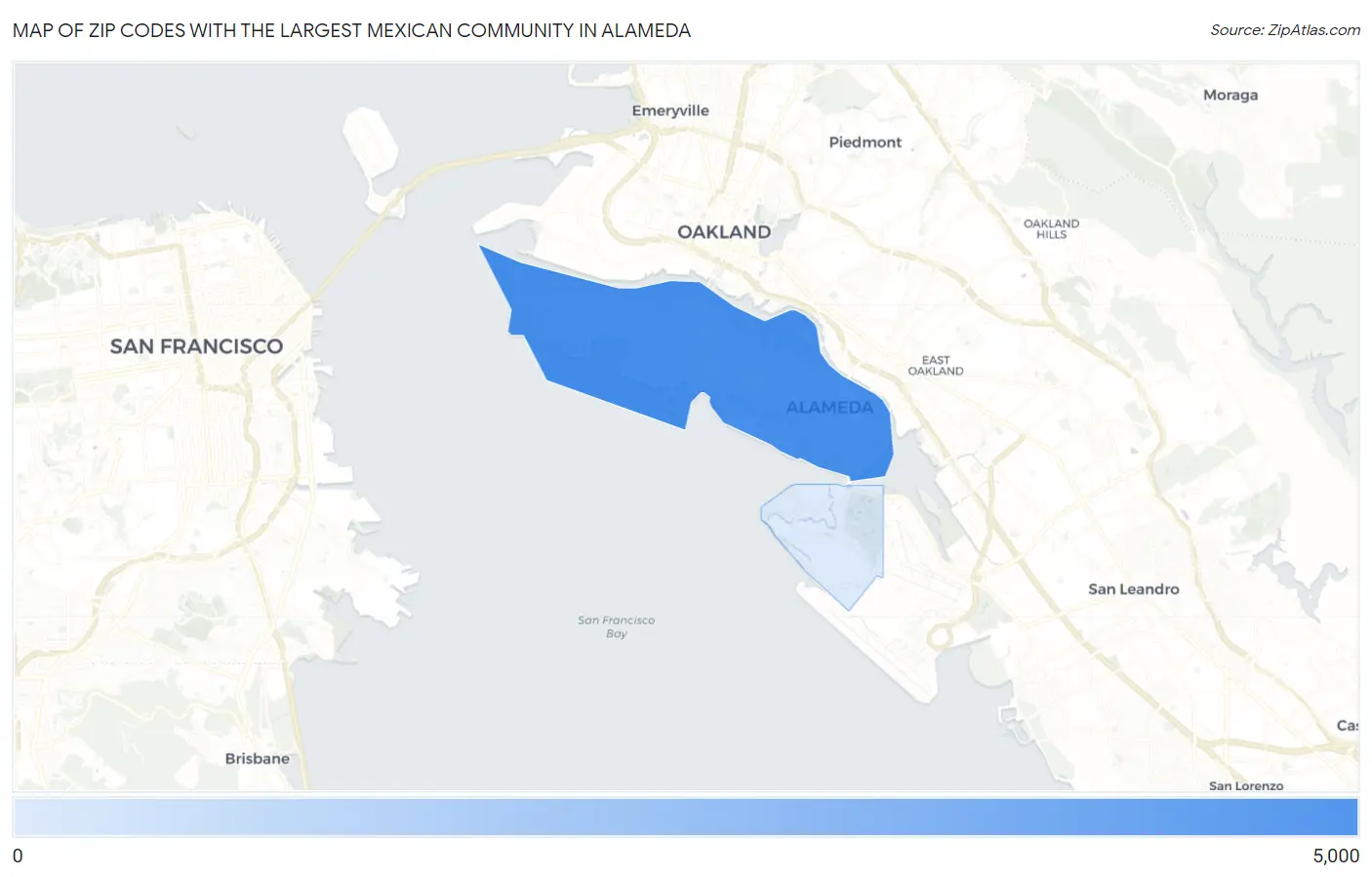 Zip Codes with the Largest Mexican Community in Alameda Map