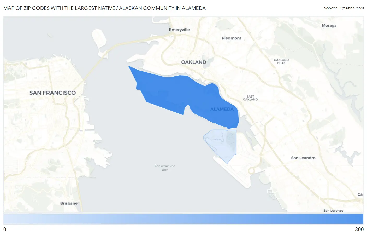 Zip Codes with the Largest Native / Alaskan Community in Alameda Map