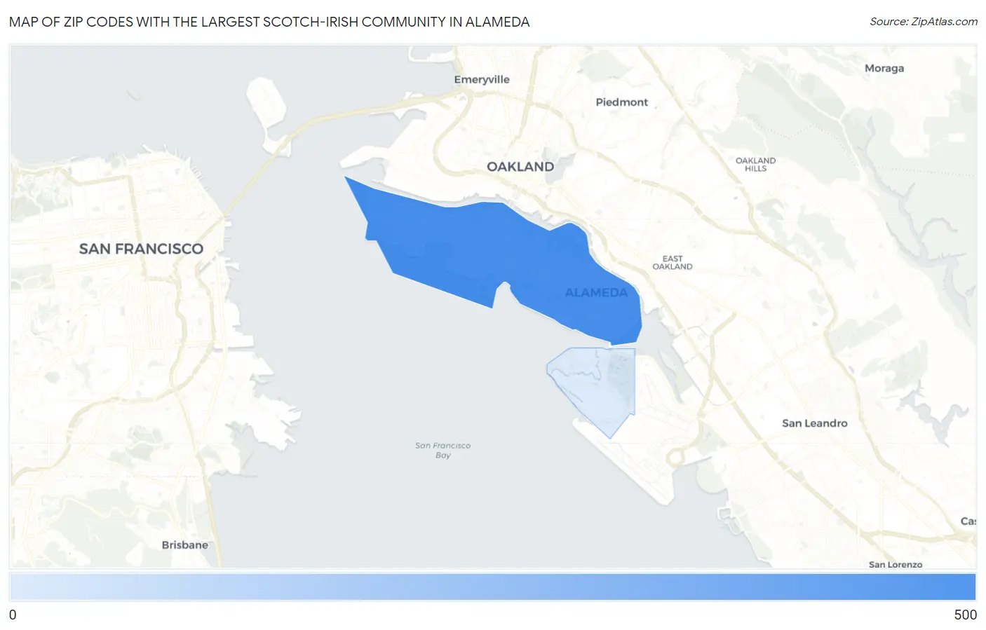 Zip Codes with the Largest Scotch-Irish Community in Alameda Map