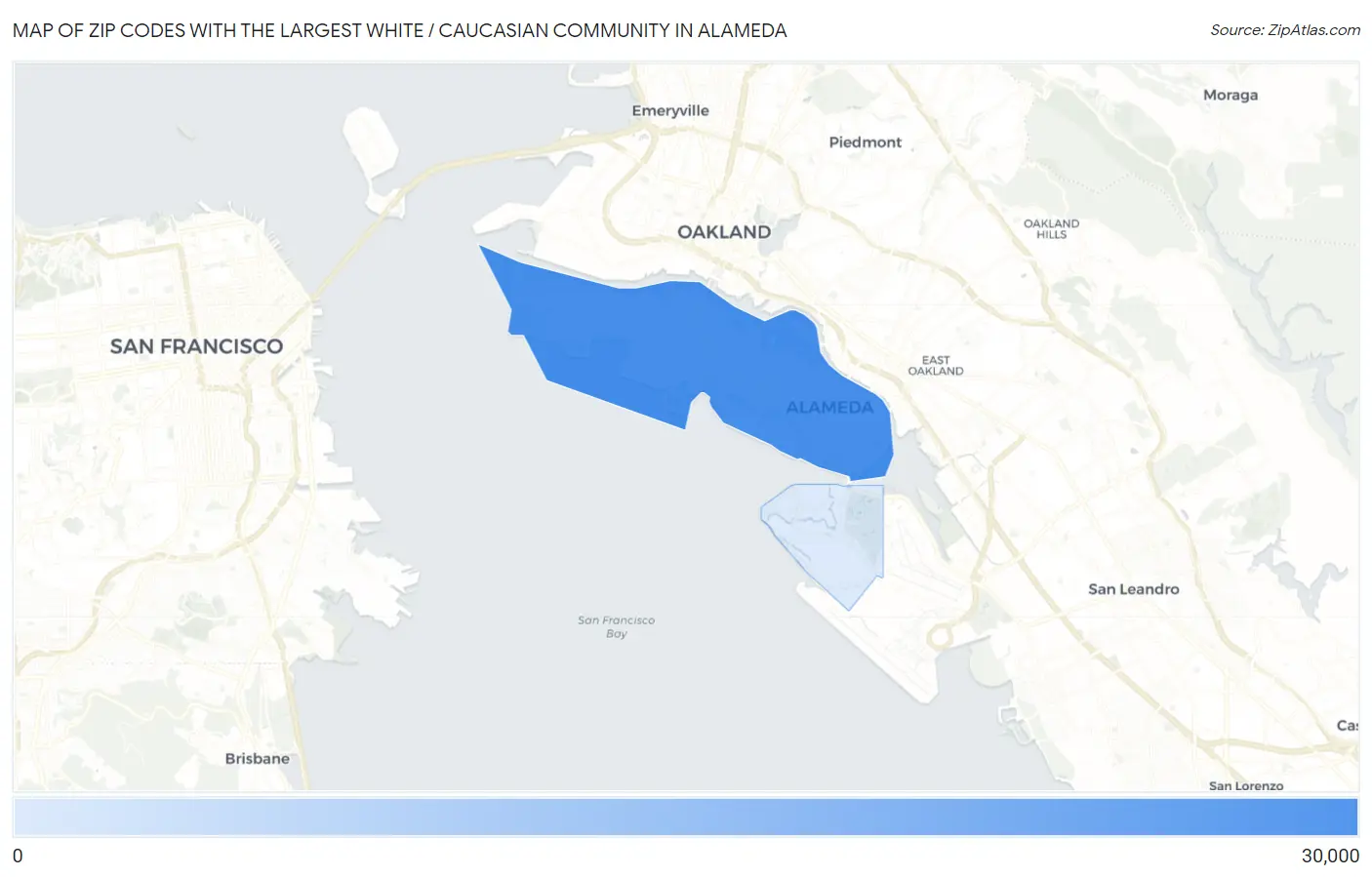 Zip Codes with the Largest White / Caucasian Community in Alameda Map