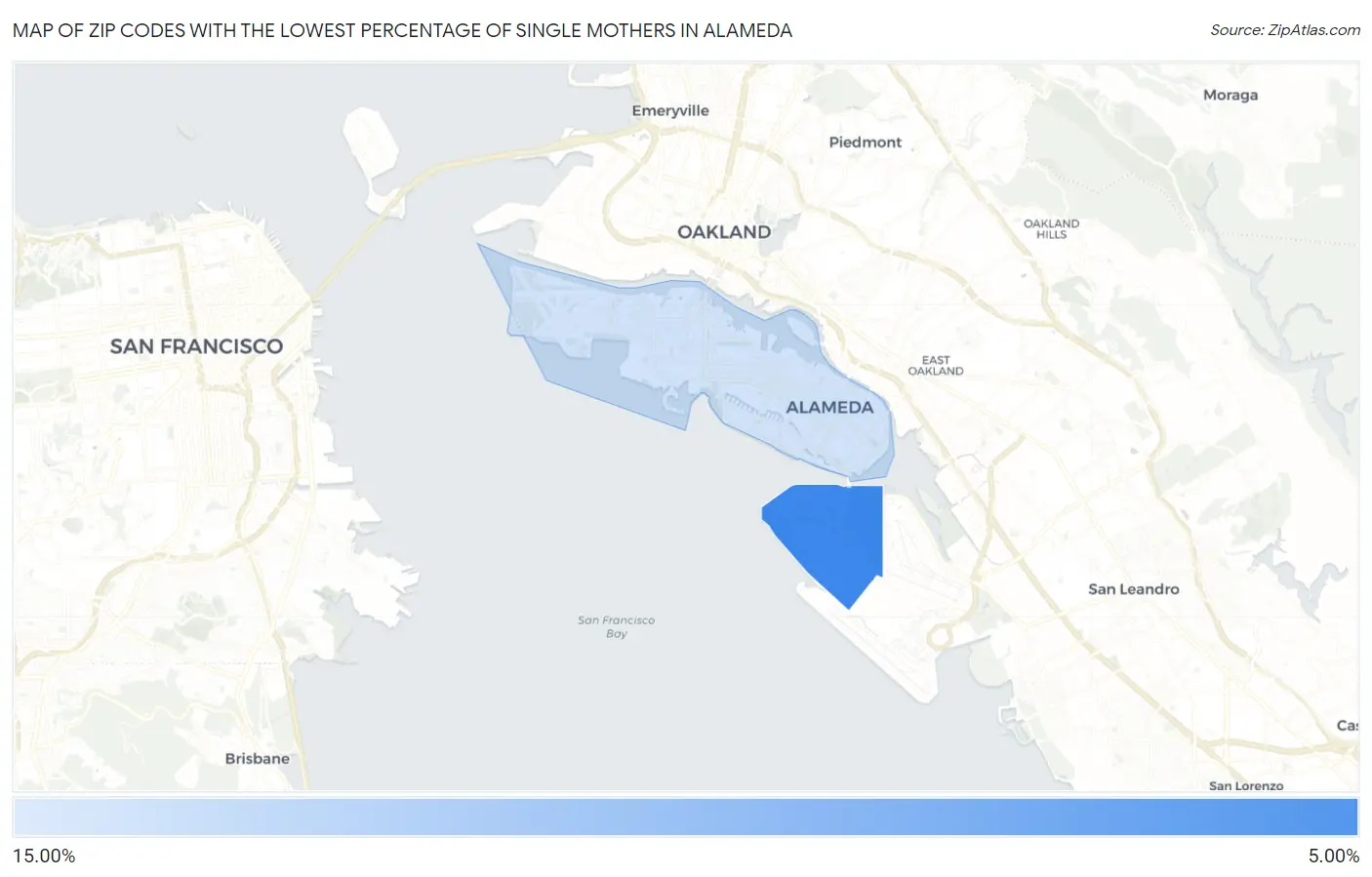 Zip Codes with the Lowest Percentage of Single Mothers in Alameda Map