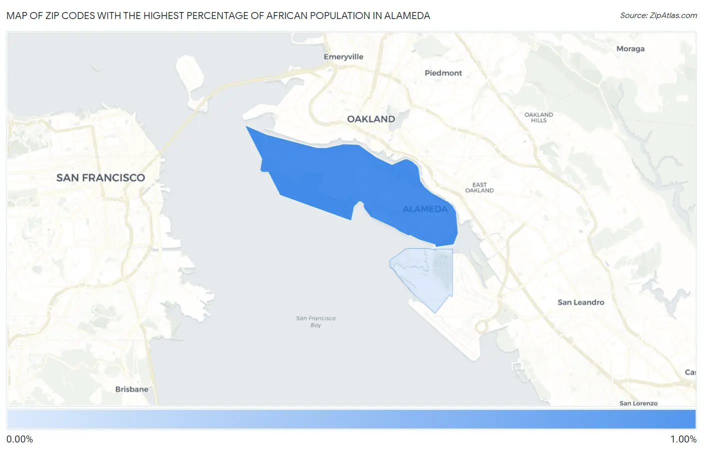 Zip Codes with the Highest Percentage of African Population in Alameda Map