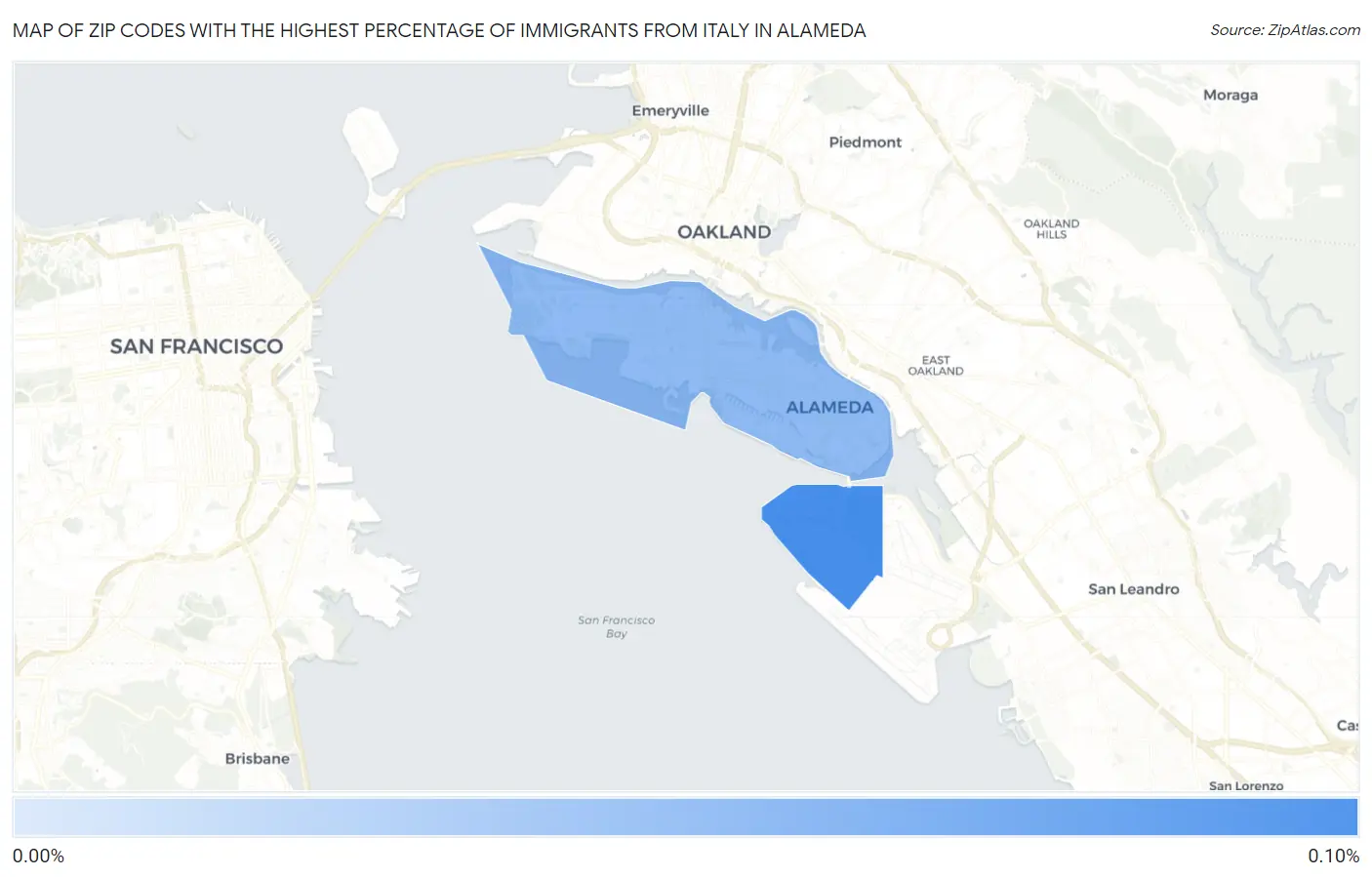 Zip Codes with the Highest Percentage of Immigrants from Italy in Alameda Map