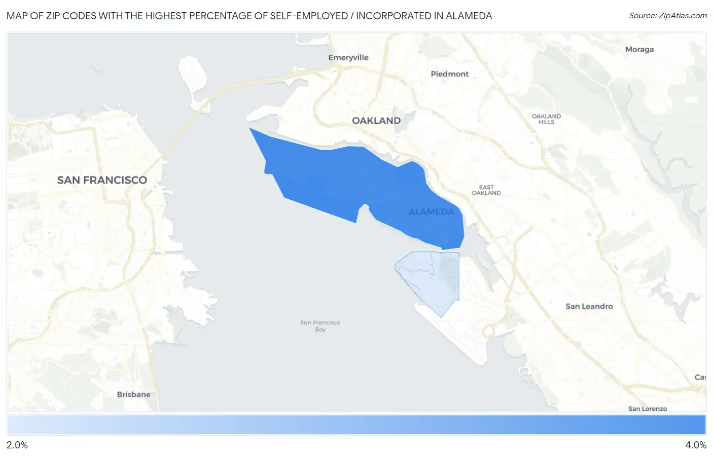 Zip Codes with the Highest Percentage of Self-Employed / Incorporated in Alameda Map