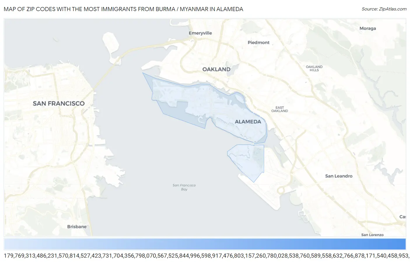 Zip Codes with the Most Immigrants from Burma / Myanmar in Alameda Map