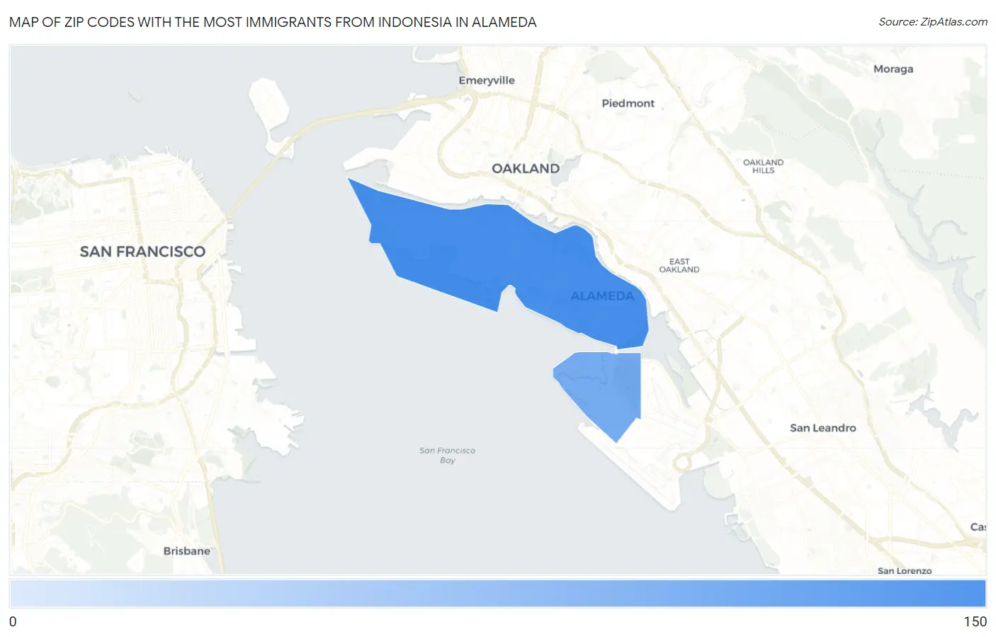 Zip Codes with the Most Immigrants from Indonesia in Alameda Map