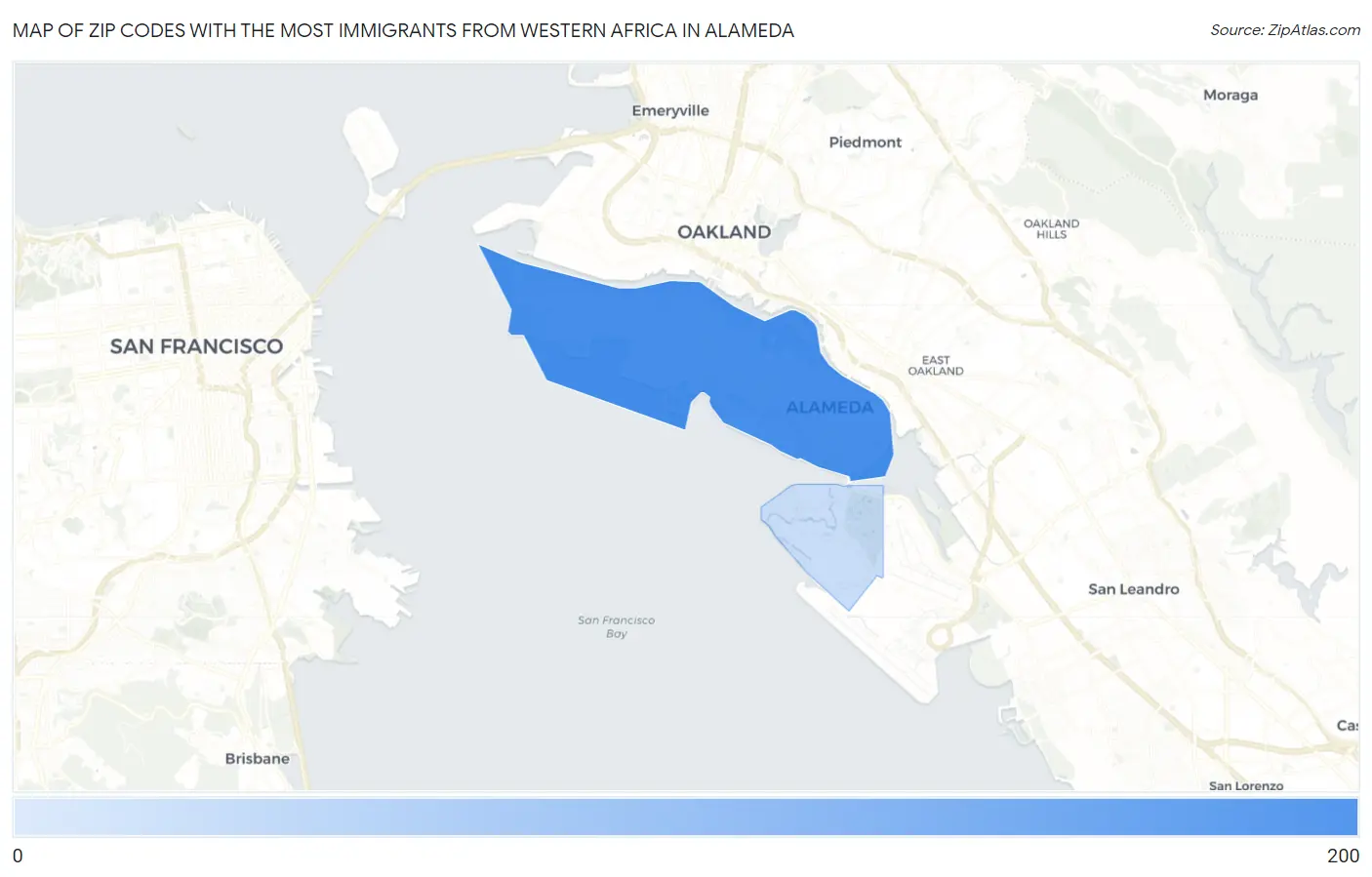 Zip Codes with the Most Immigrants from Western Africa in Alameda Map