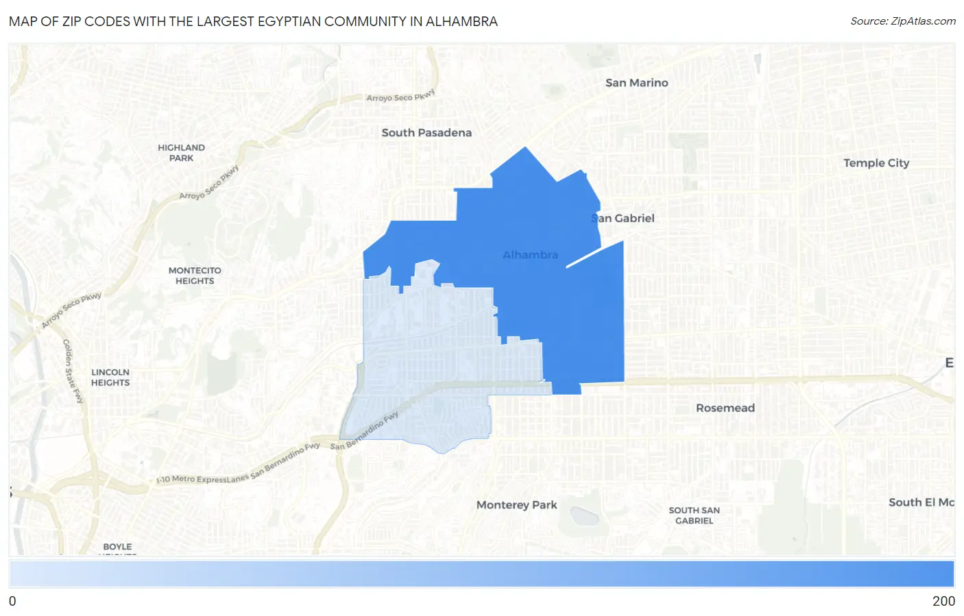 Zip Codes with the Largest Egyptian Community in Alhambra Map