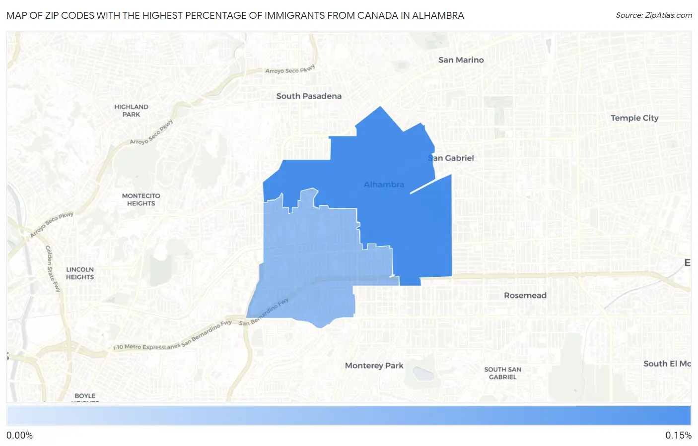 Zip Codes with the Highest Percentage of Immigrants from Canada in Alhambra Map