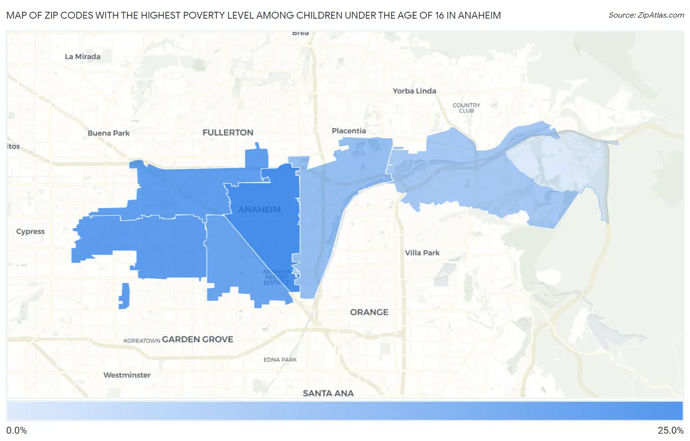 Zip Codes with the Highest Poverty Level Among Children Under the Age of 16 in Anaheim Map