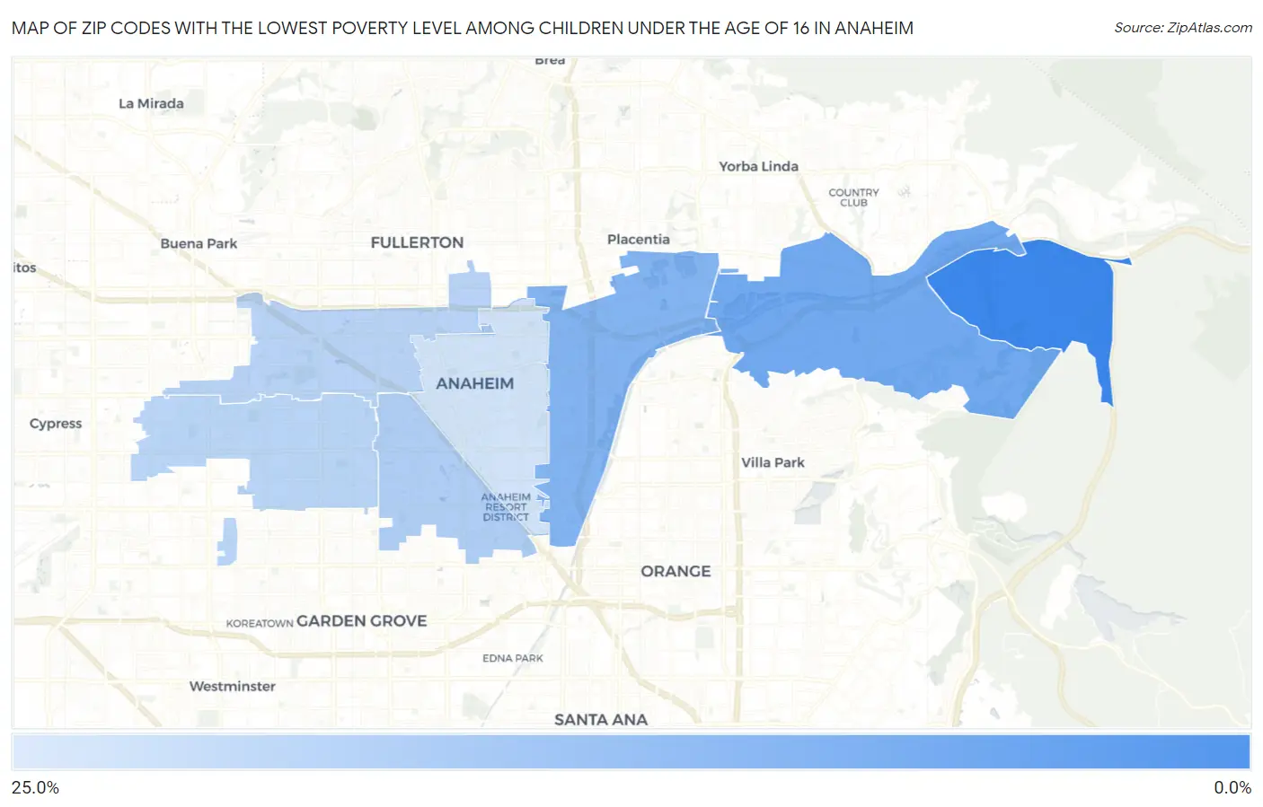 Zip Codes with the Lowest Poverty Level Among Children Under the Age of 16 in Anaheim Map