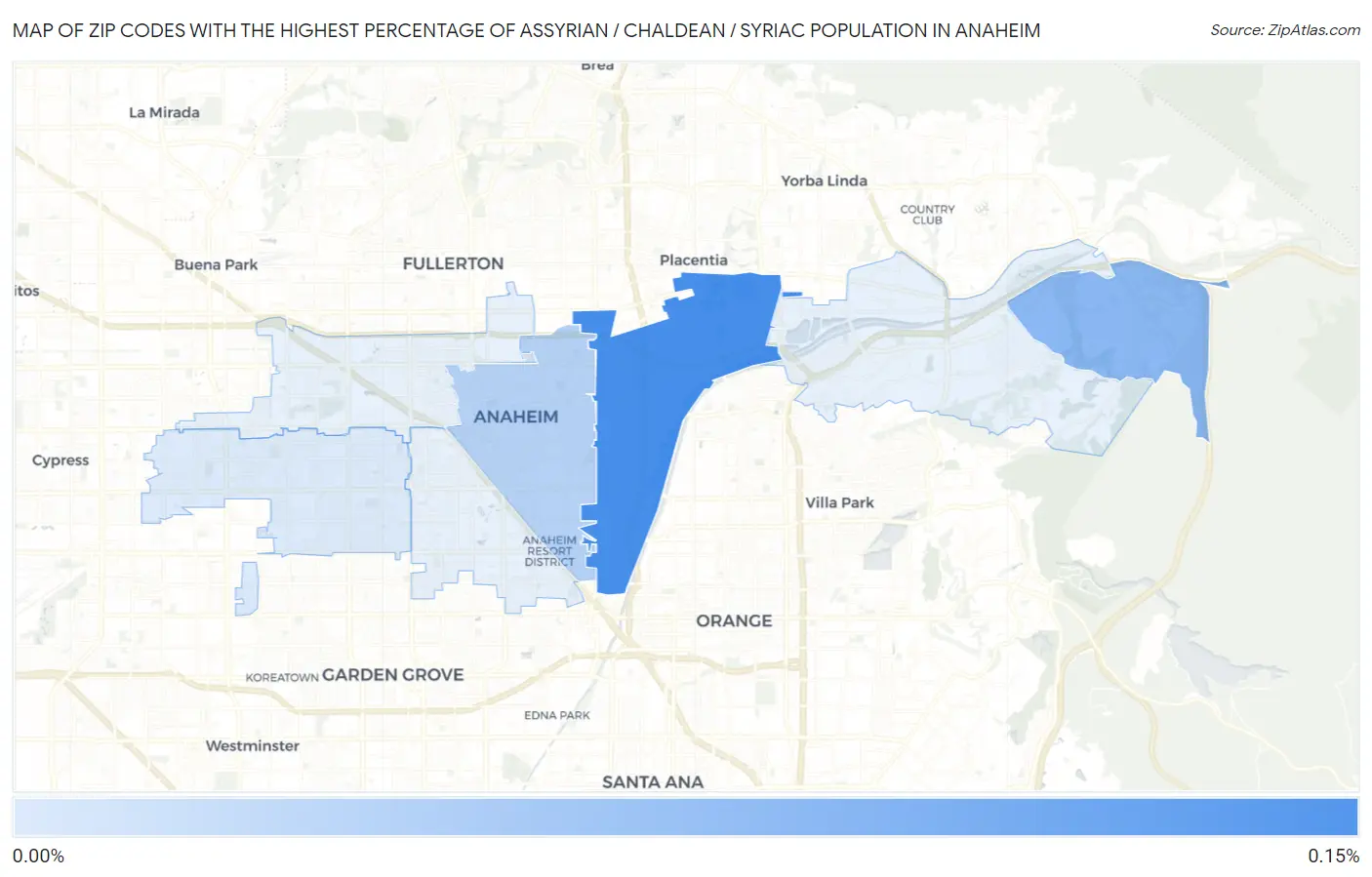 Zip Codes with the Highest Percentage of Assyrian / Chaldean / Syriac Population in Anaheim Map