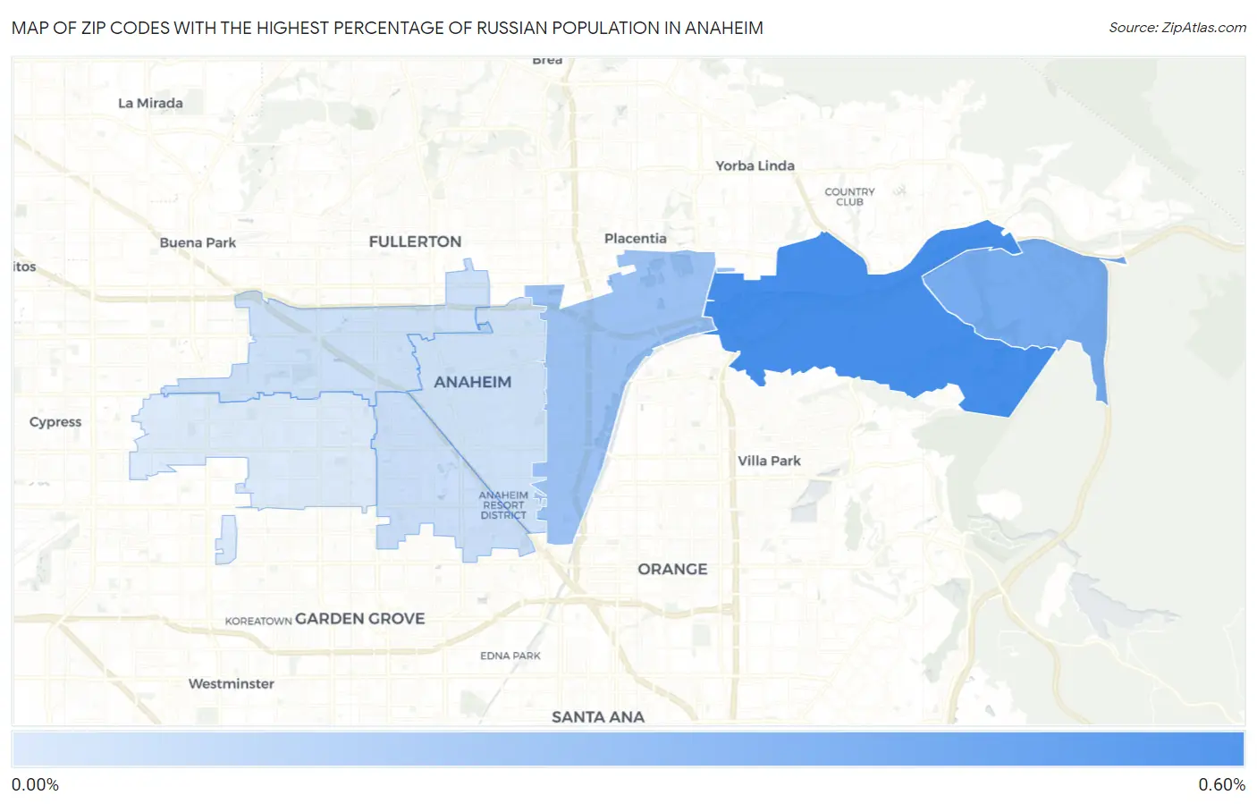 Zip Codes with the Highest Percentage of Russian Population in Anaheim Map