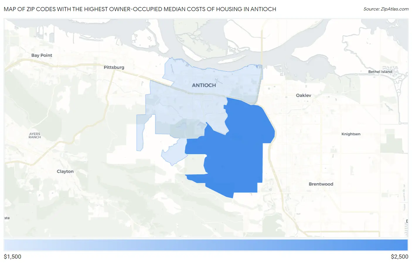 Zip Codes with the Highest Owner-Occupied Median Costs of Housing in Antioch Map