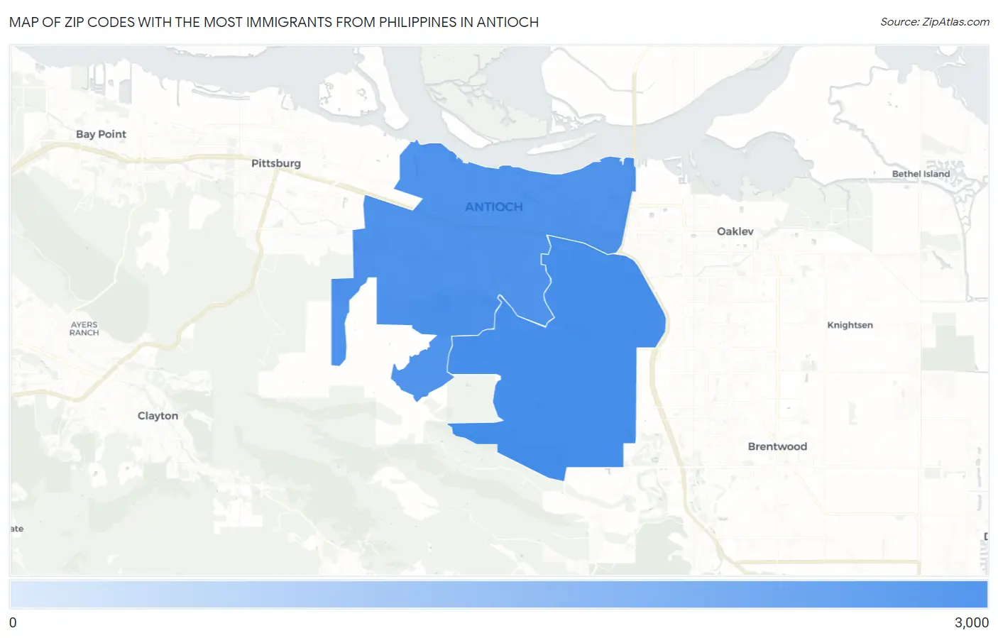 Zip Codes with the Most Immigrants from Philippines in Antioch Map