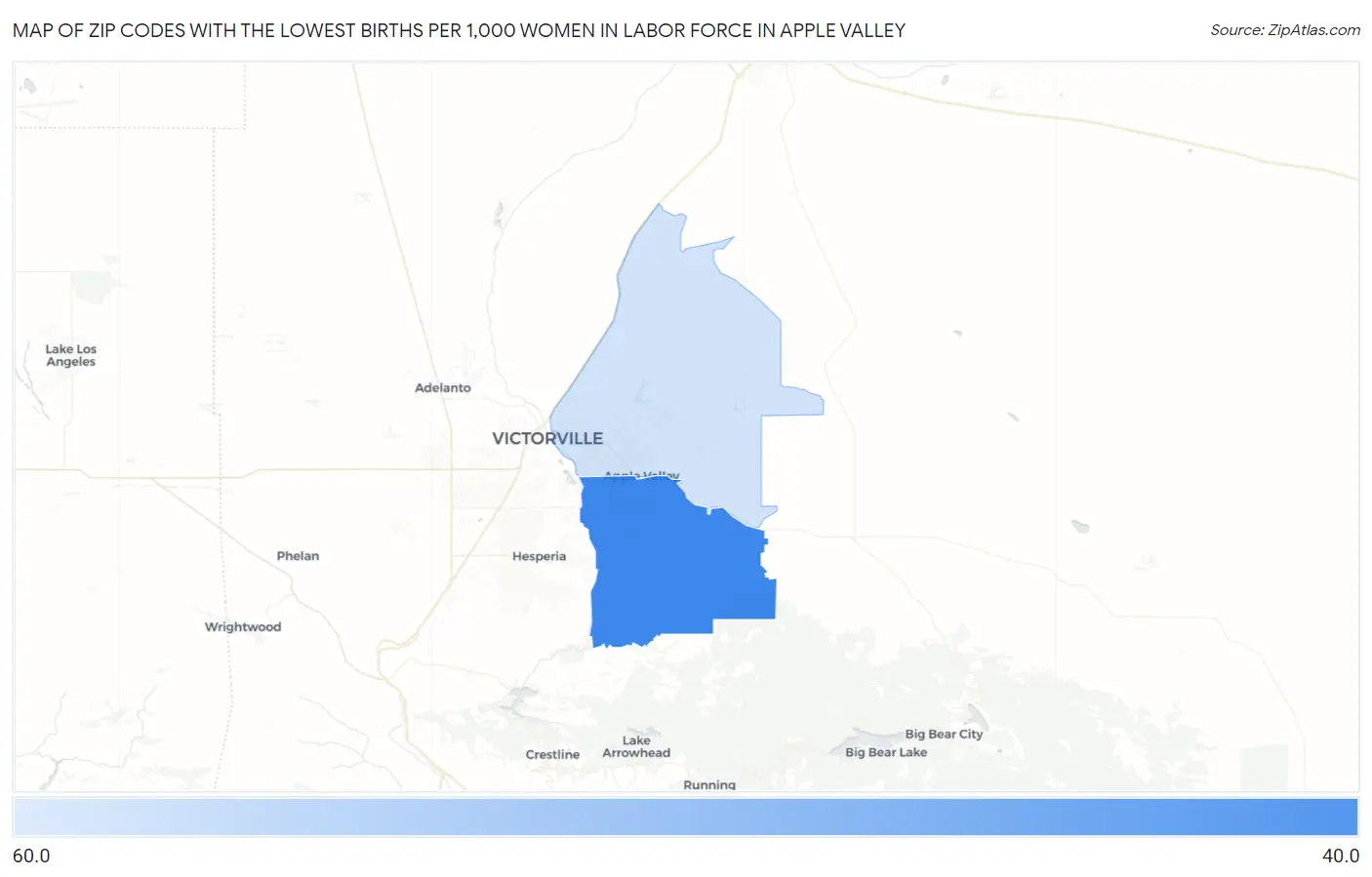Zip Codes with the Lowest Births per 1,000 Women in Labor Force in Apple Valley Map