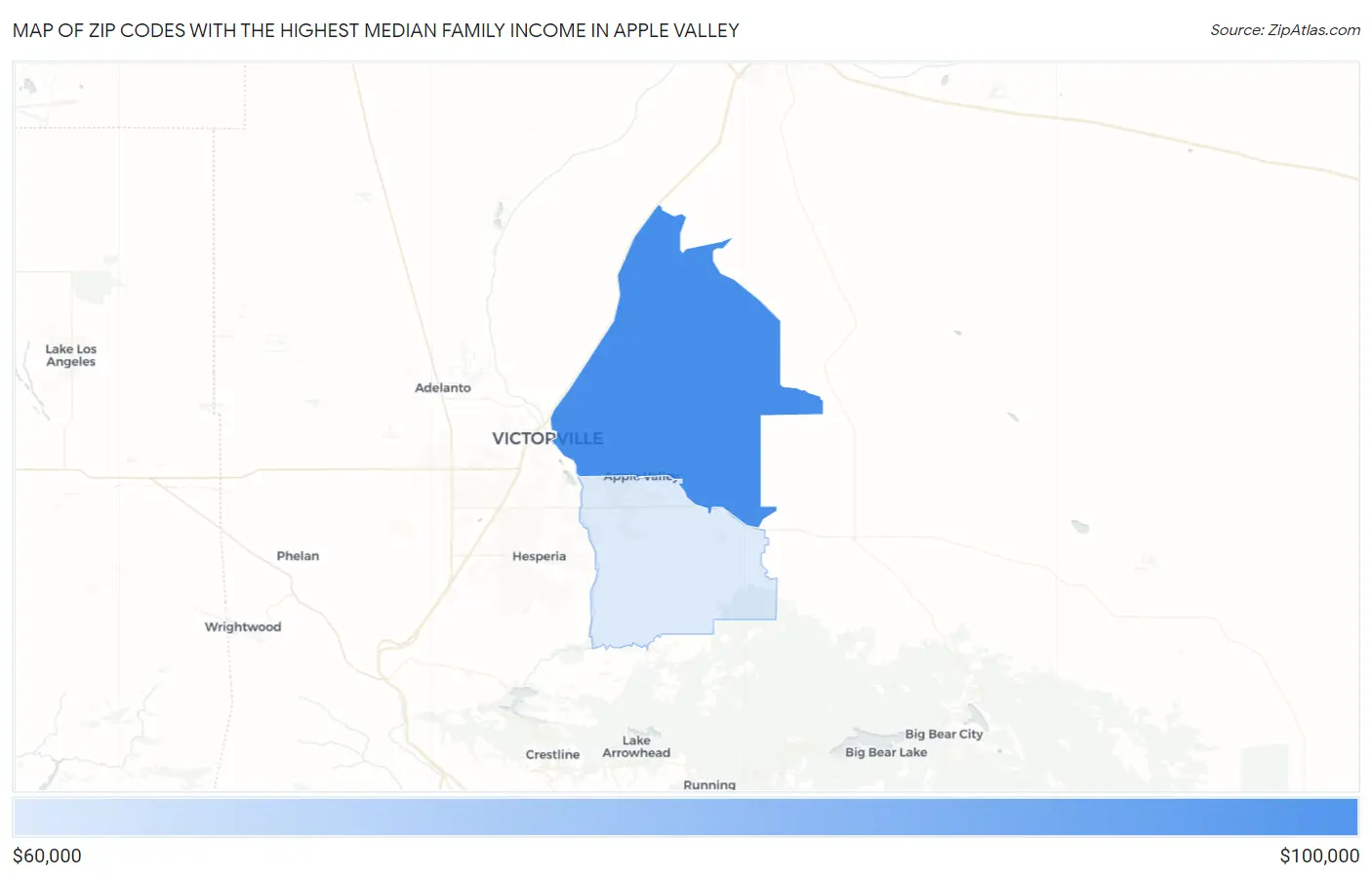 Zip Codes with the Highest Median Family Income in Apple Valley Map