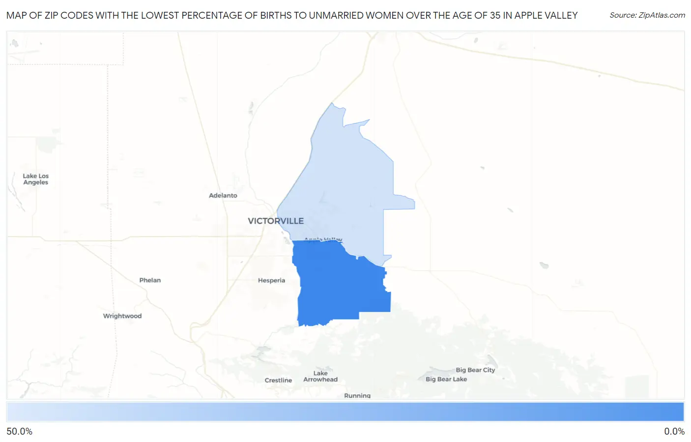 Zip Codes with the Lowest Percentage of Births to Unmarried Women over the Age of 35 in Apple Valley Map