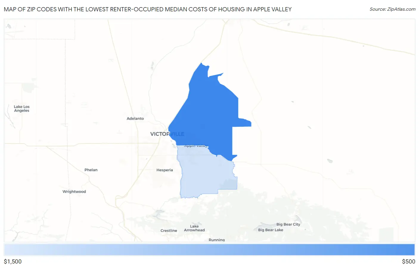 Zip Codes with the Lowest Renter-Occupied Median Costs of Housing in Apple Valley Map
