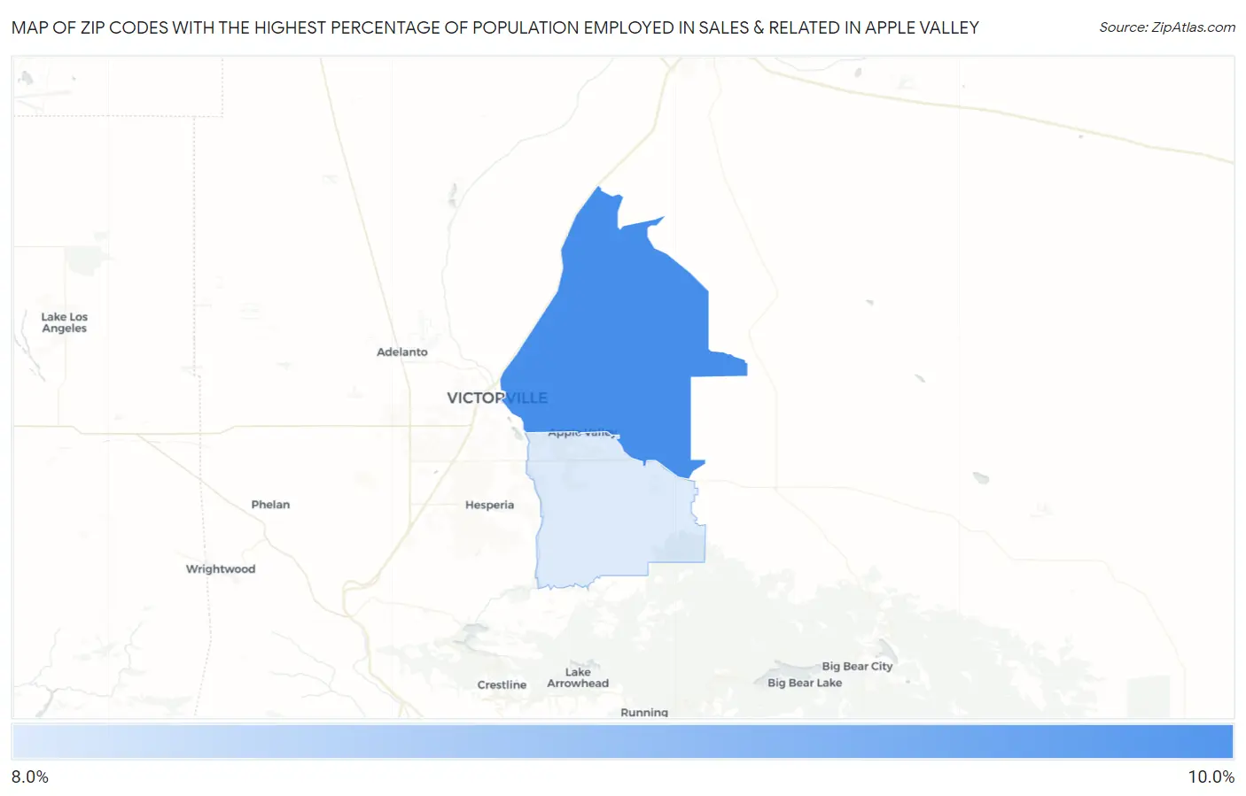 Zip Codes with the Highest Percentage of Population Employed in Sales & Related in Apple Valley Map