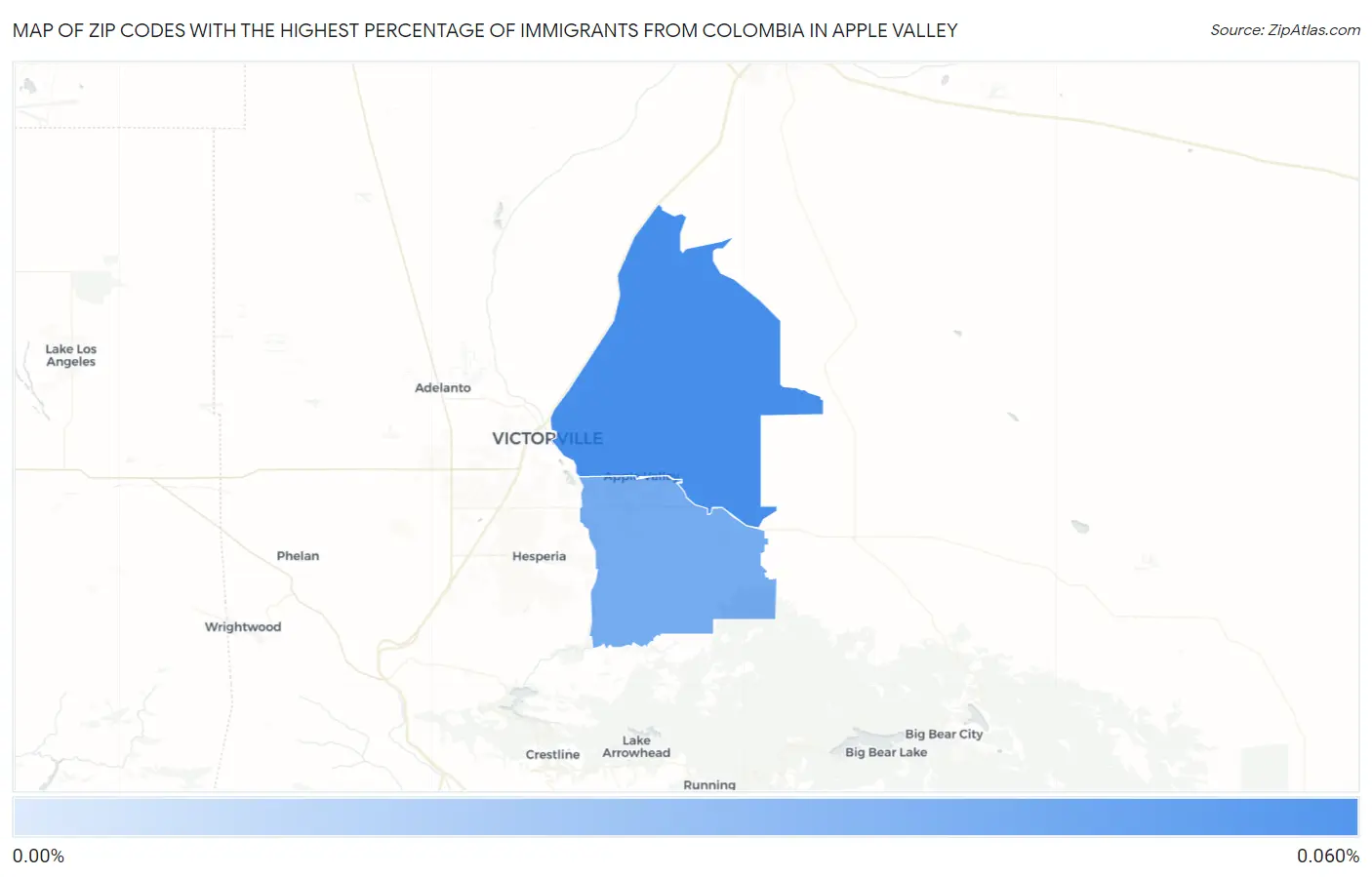 Zip Codes with the Highest Percentage of Immigrants from Colombia in Apple Valley Map