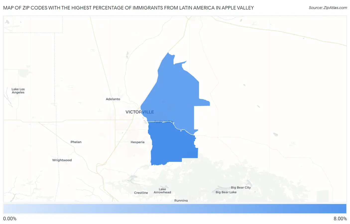 Zip Codes with the Highest Percentage of Immigrants from Latin America in Apple Valley Map