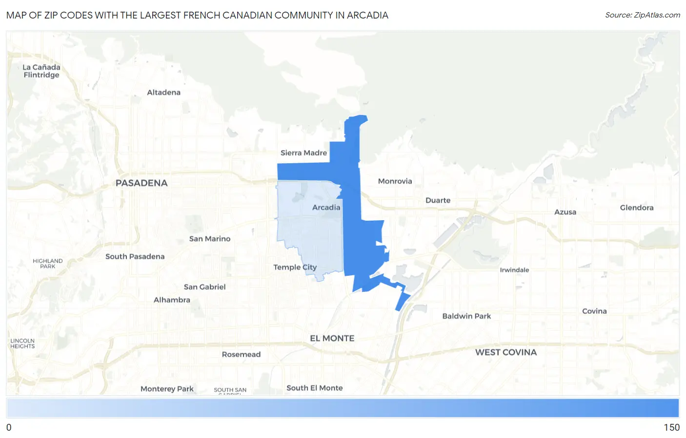 Zip Codes with the Largest French Canadian Community in Arcadia Map