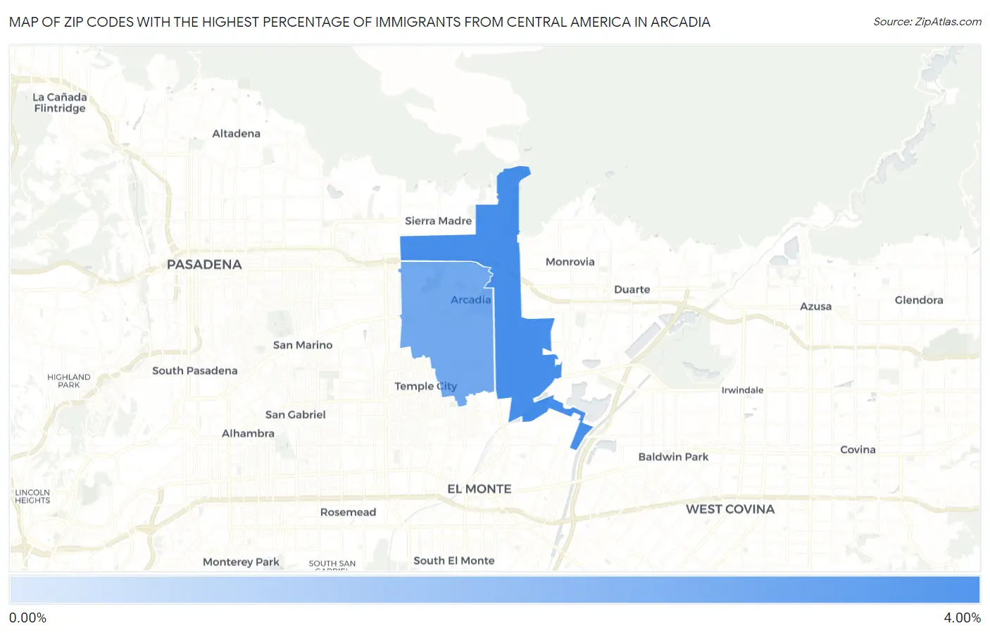 Zip Codes with the Highest Percentage of Immigrants from Central America in Arcadia Map