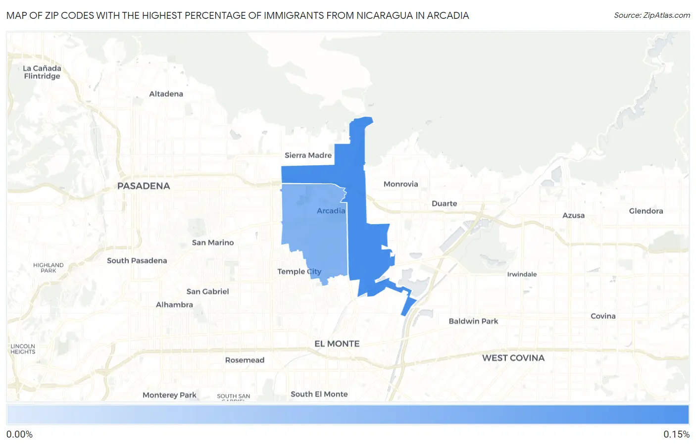 Zip Codes with the Highest Percentage of Immigrants from Nicaragua in Arcadia Map