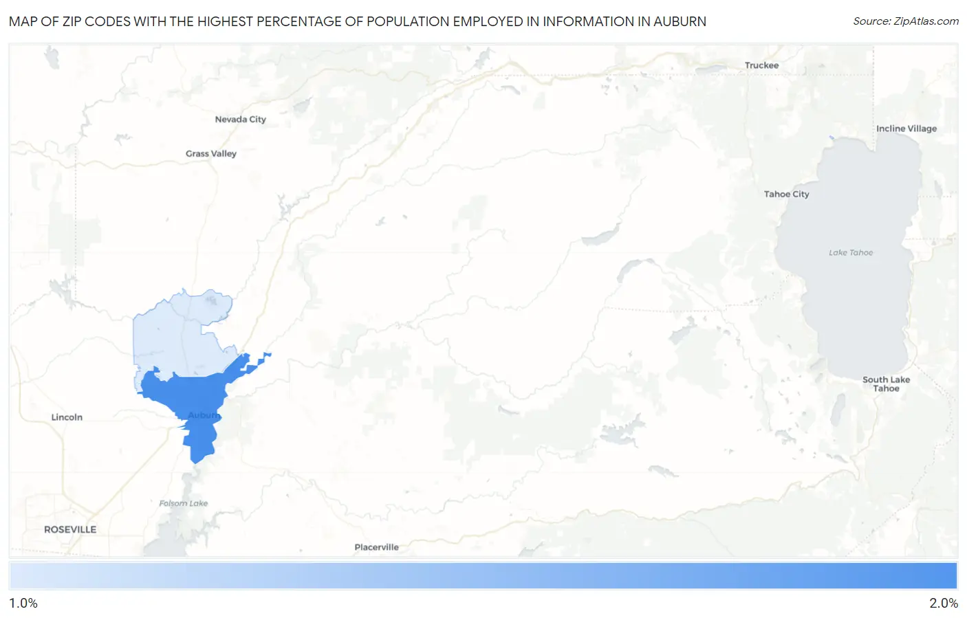 Zip Codes with the Highest Percentage of Population Employed in Information in Auburn Map