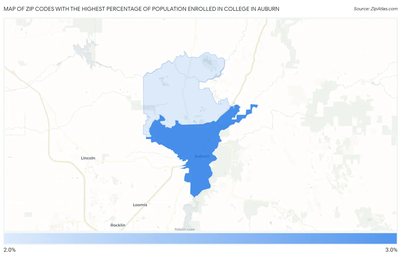 Zip Codes with the Highest Percentage of Population Enrolled in College in Auburn Map
