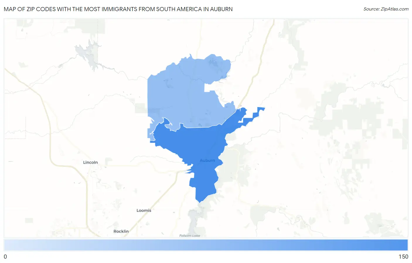 Zip Codes with the Most Immigrants from South America in Auburn Map