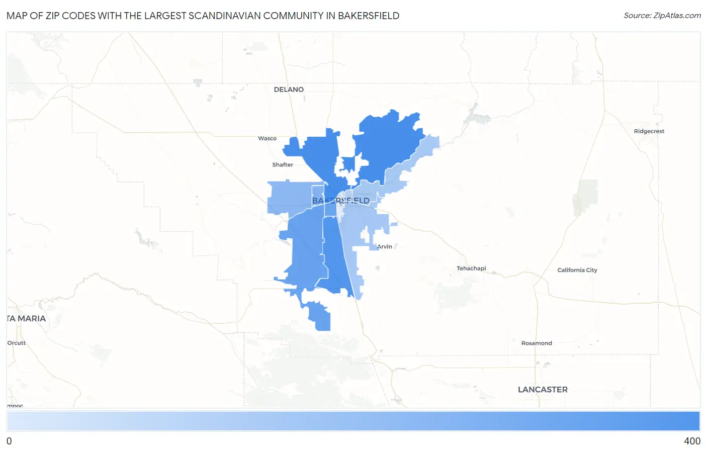 Zip Codes with the Largest Scandinavian Community in Bakersfield Map