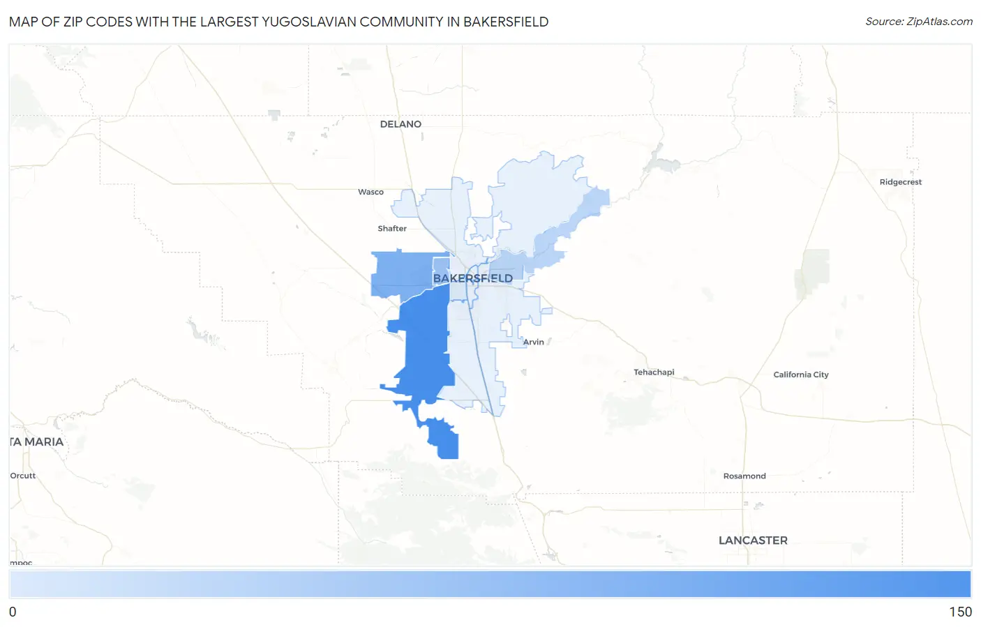 Zip Codes with the Largest Yugoslavian Community in Bakersfield Map