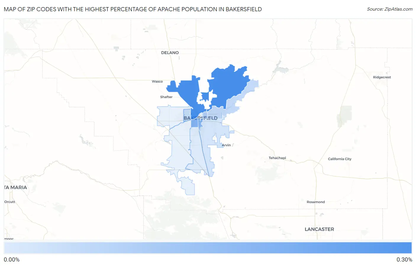Zip Codes with the Highest Percentage of Apache Population in Bakersfield Map