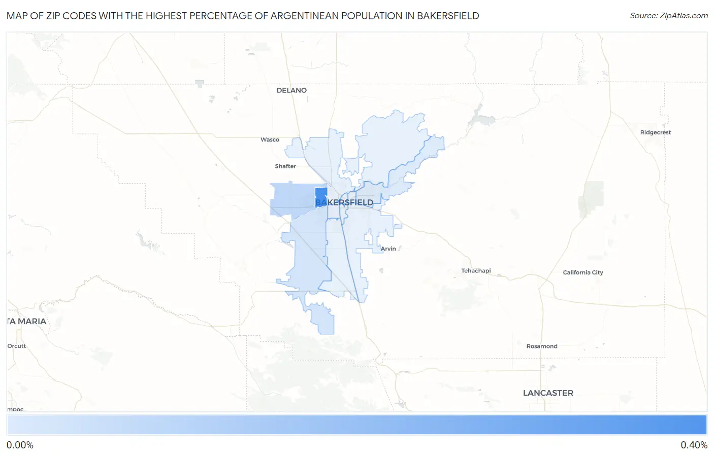 Zip Codes with the Highest Percentage of Argentinean Population in Bakersfield Map